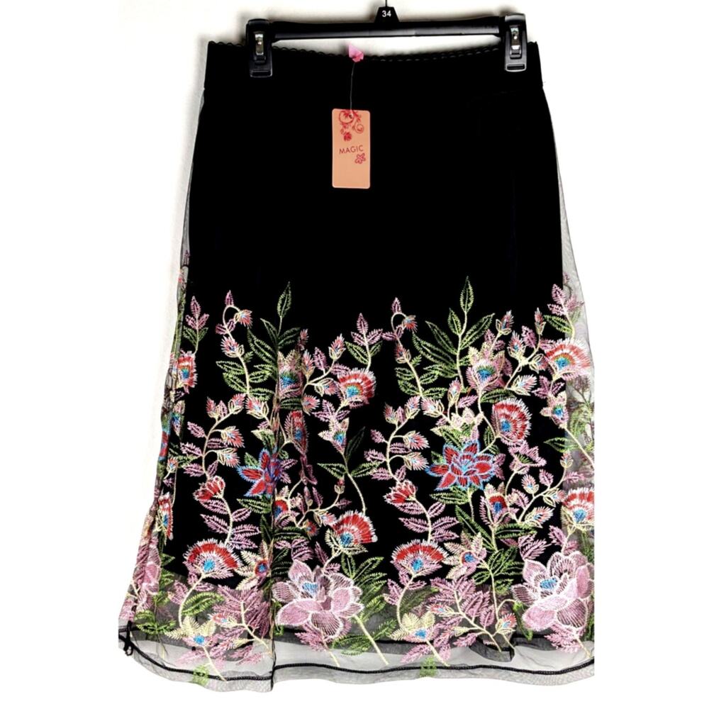 Magic Embroidered Floral Mesh Pull-On Skirt  Midi Size LargeWhimsigoth Fairycore